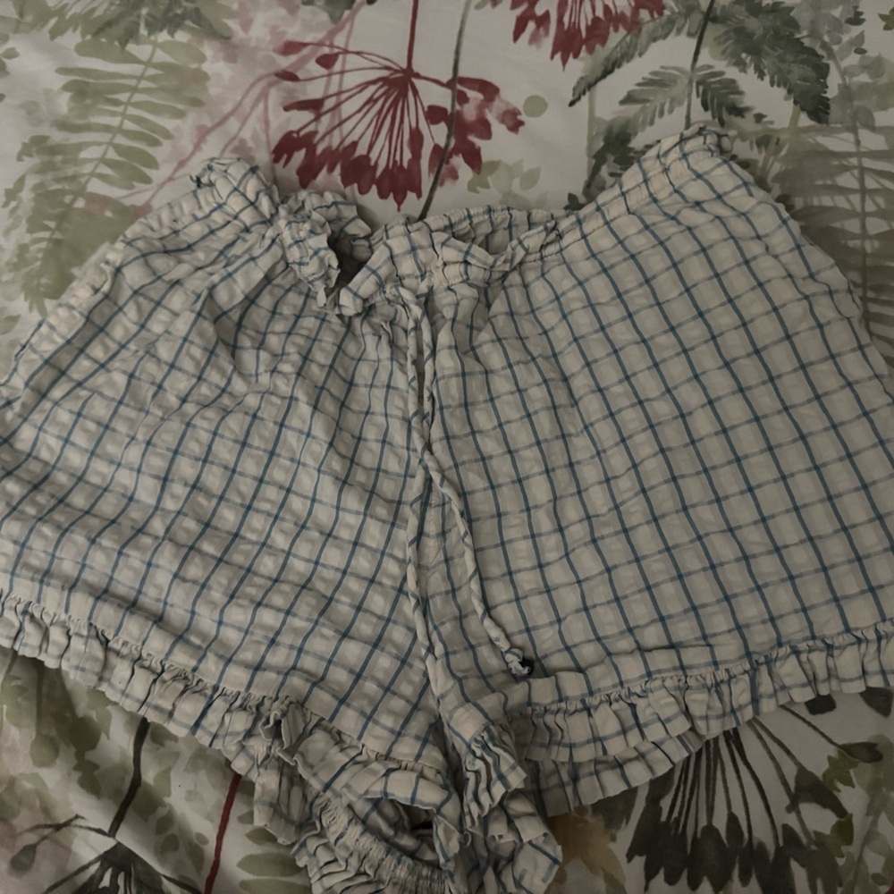 Free People Plaid Shorts - Blue and White